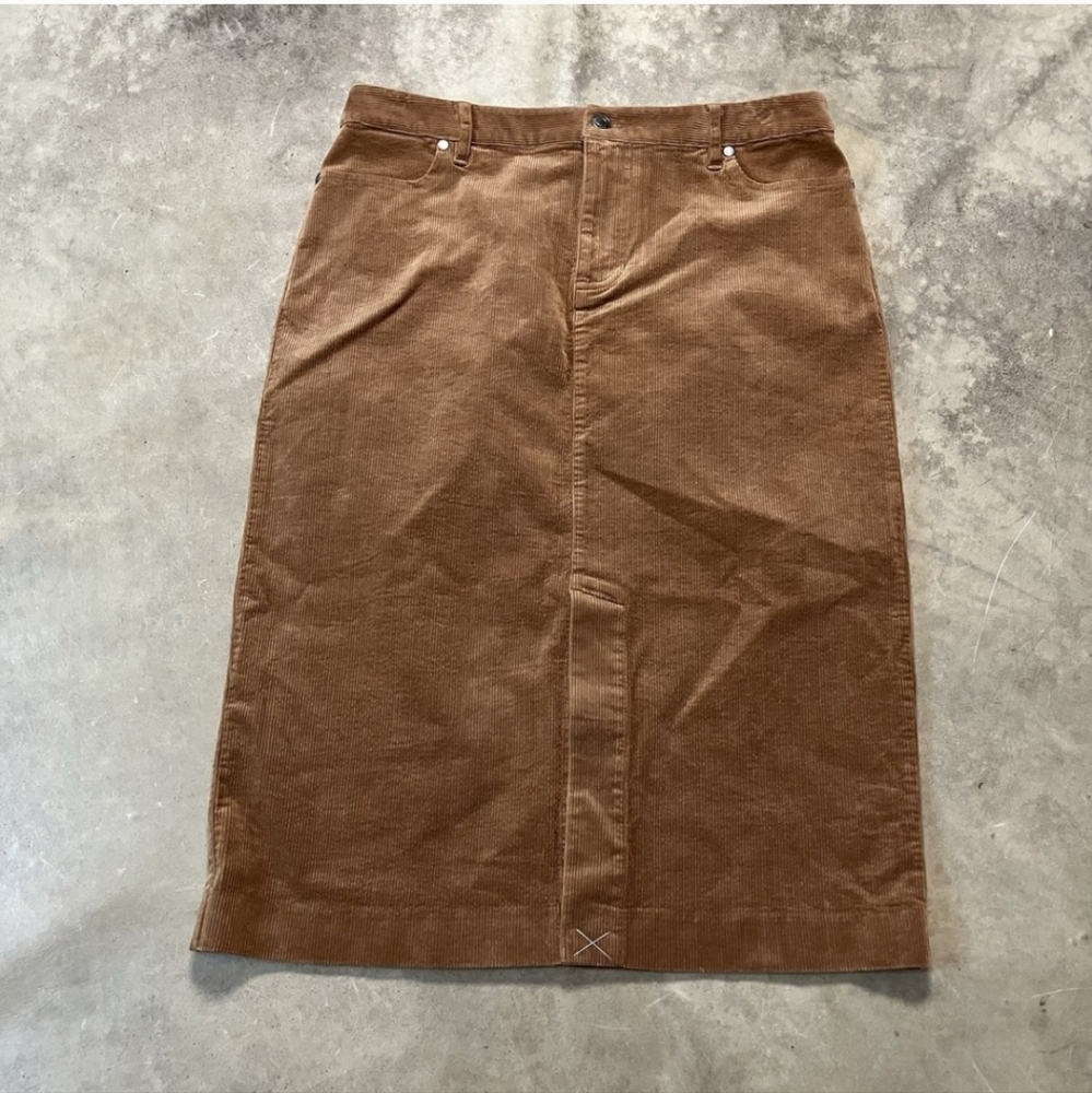 Talbots Brown Corduroy Pencil Skirt Casual Stretch Size 6 Petite - Autumn Fall